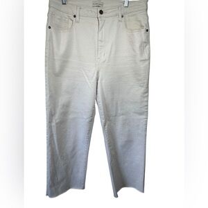 Oliver Logan Ecru Color Aberdeen‎ Wide Leg High Rise Cropped Raw Hem Size 32